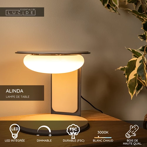 Lucide ALINDA - Lampe de table - Ø 20 cm - LED Dim. - 1x9W 3000K - Taupe | Essential - USP